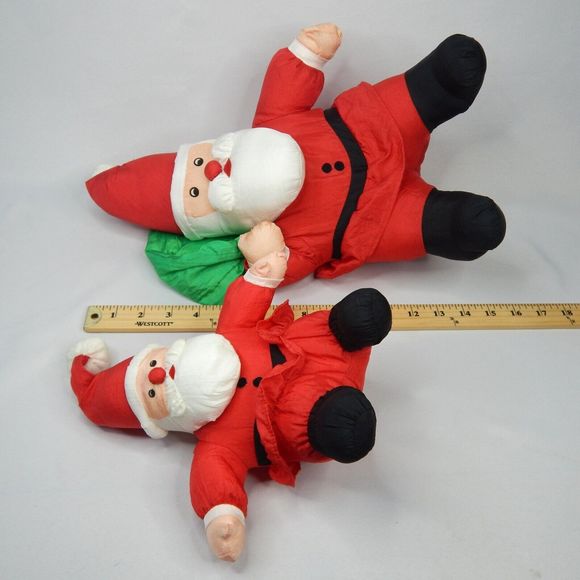 Vtg Set 2 Nylon Santa Claus Plush International Silver Co. Christmas 15" & 9" - Picture 3 of 16